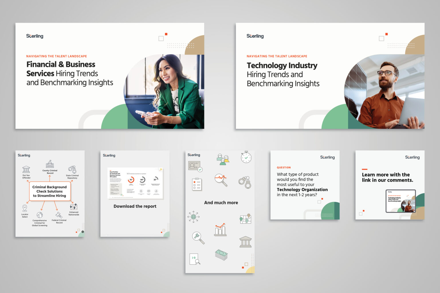 Sample assets from TBSG campaign, including animation for Staffing vertical.