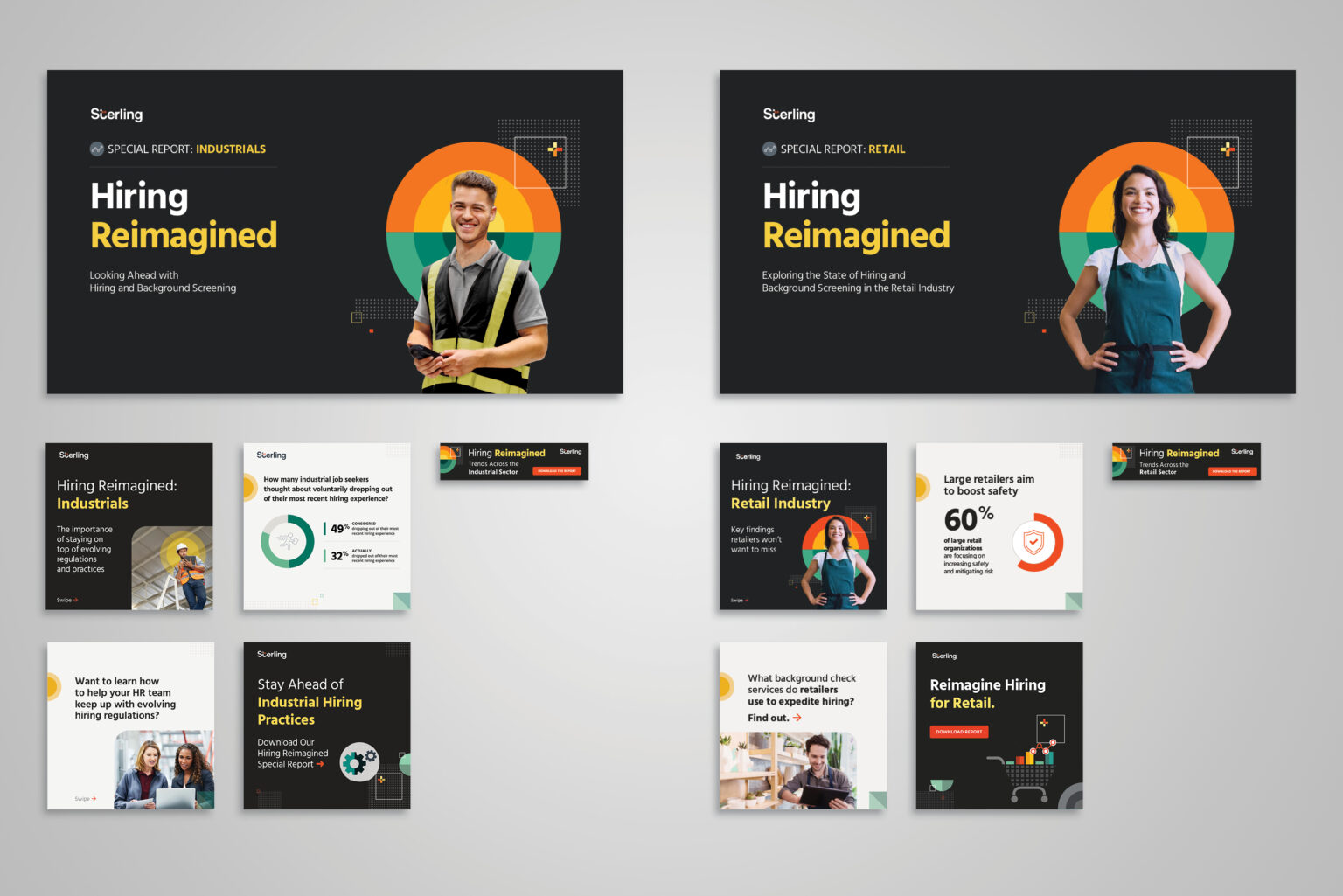 Samples for Industrials and Retail campaigns, side by side