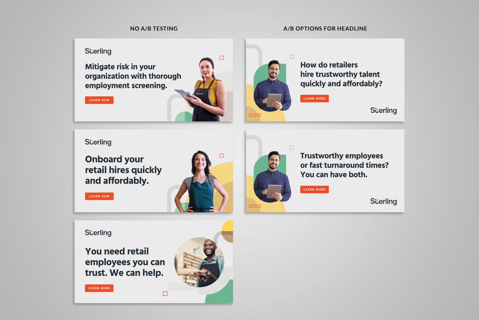 ABM for retail was bright, approachable, friendly. The vertical marketer requested that we test one A/B variation for body copy.