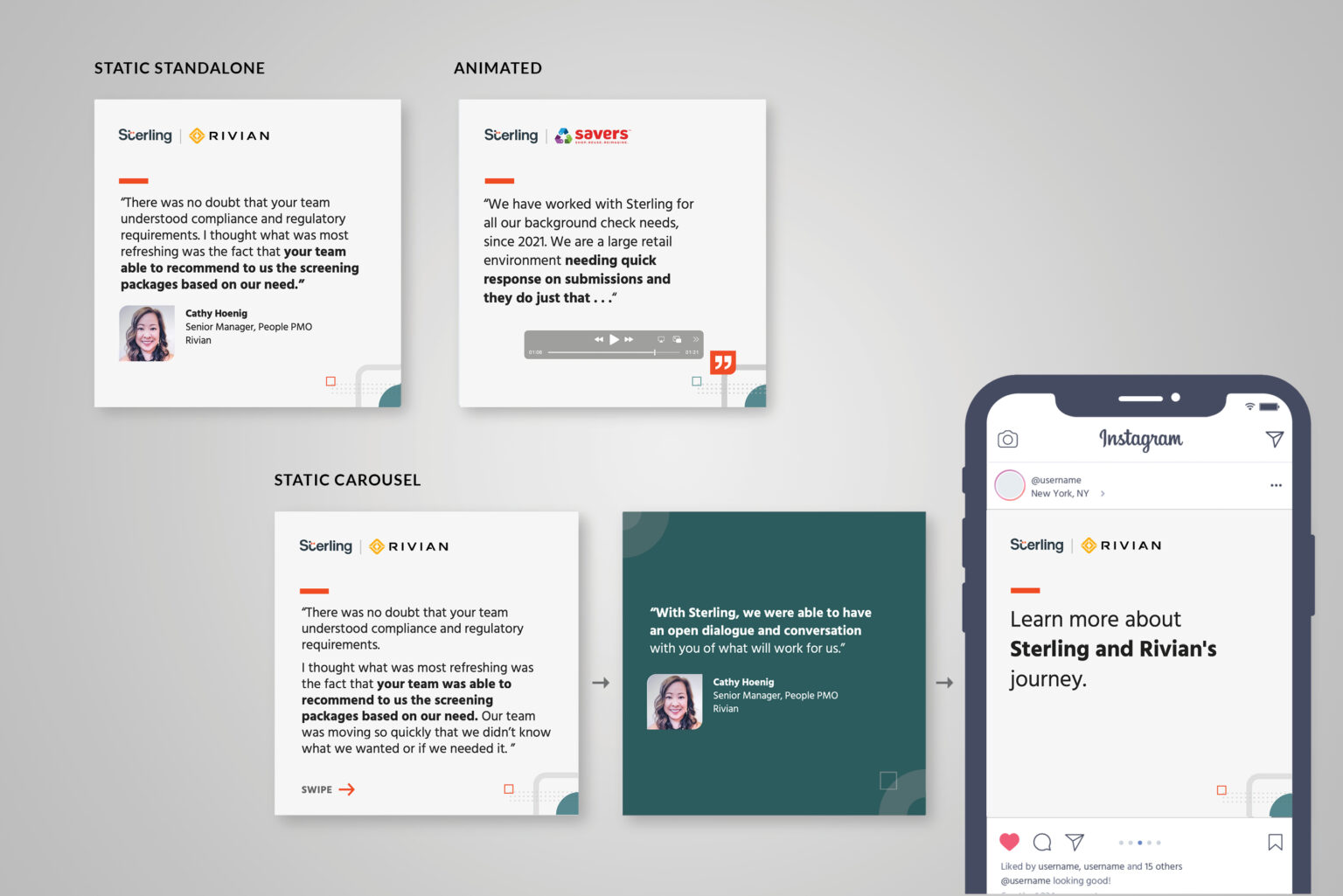Customer testimonials template suite: A versatile social carousel solution designed in PPT to create standalone graphics, carousels, and videos for a range of diverse use cases.