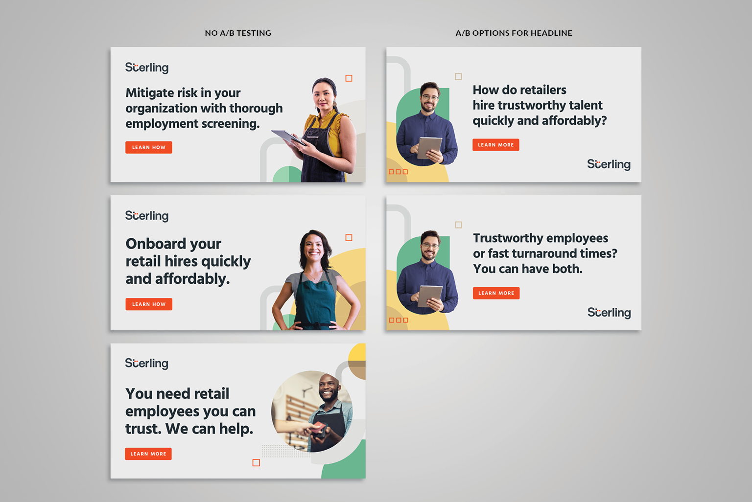 ABM for retail was bright, approachable, friendly. The vertical marketer requested that we test one A/B variation for body copy.