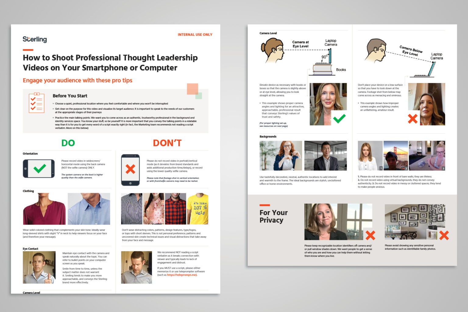 Cheat Sheet/Long Scroll Visual Resource on best practices for shooting professional video content (Side 1)