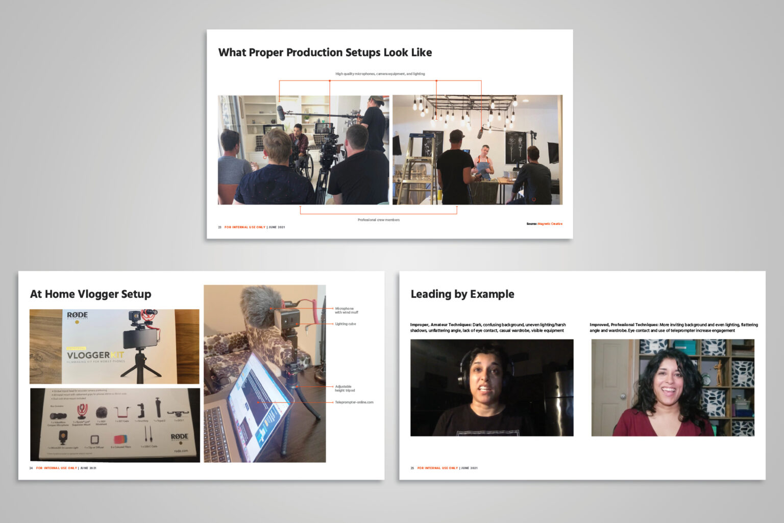 To improve the low-quality talking head videos from subject matter experts, I provided practical guidance on video setups and demonstrated professional results using a Rode vlogger kit.