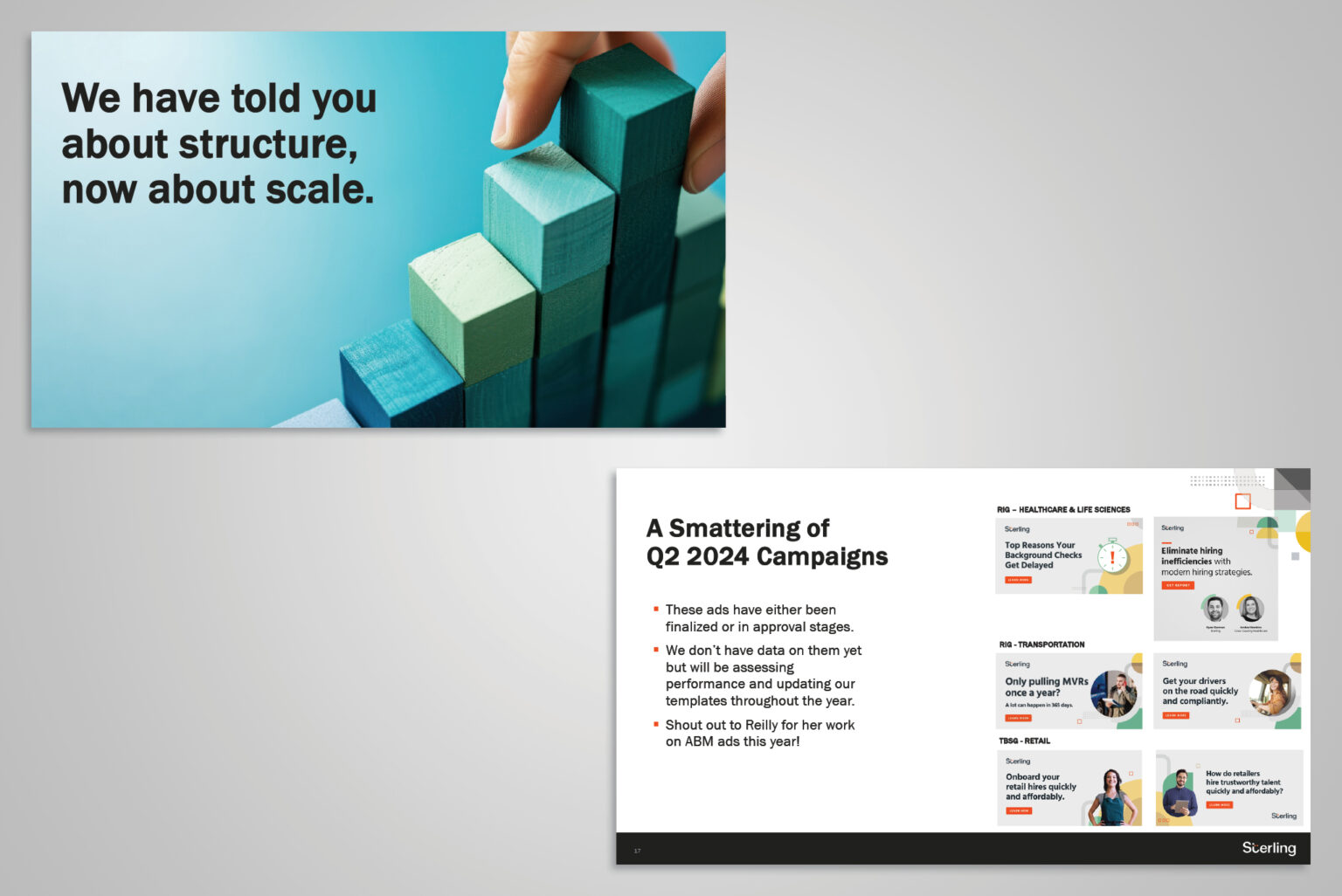 I explained how we translated insights into scalable strategies for larger teams, illustrated by industry-specific visuals.