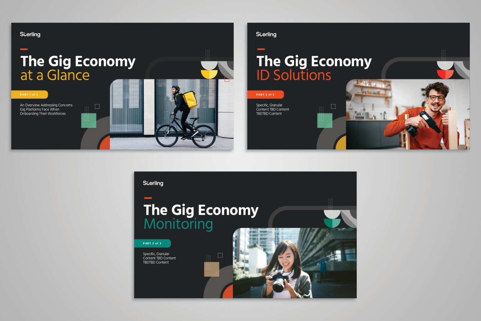 These mockups illustrate a cohesive design strategy for a planned three-part ebook series. (Marketing reprioritization halted the completion of that work.)