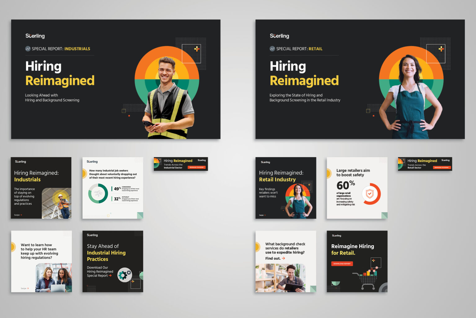 Samples for Industrials and Retail campaigns, side by side